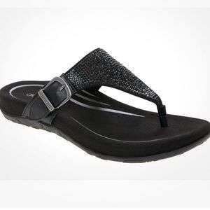 New Aetrex® Rae Orthotic Sparkle Thong
Sandal Black And Spar led Size 5.5